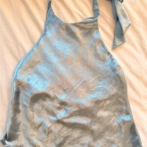 Silence + Noise Shimmering Blue Halter Top
